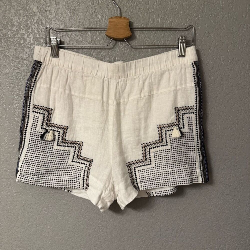 J. Crew Collection Shorts Womens Medium White Linen Embroidered Tassel Accents - Picture 2 of 5